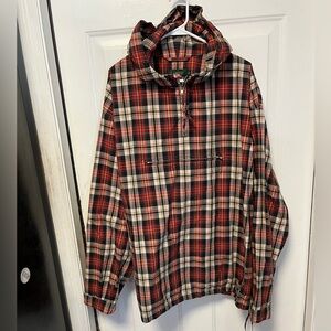 J. Crew Red and Black Plaid Hooded windbreaker quarter zip vintage xl